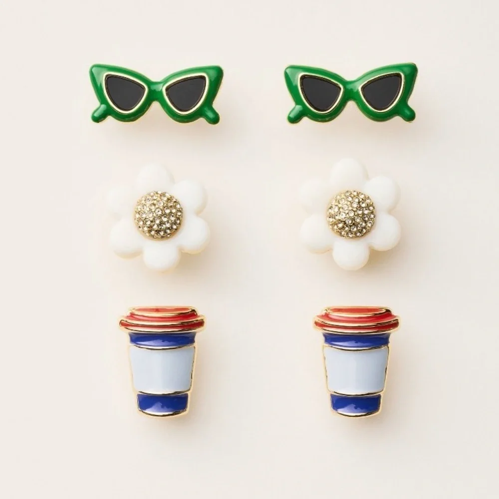 NWT Kate Spade New York Mixed Novelty Stud Earrings 3pk